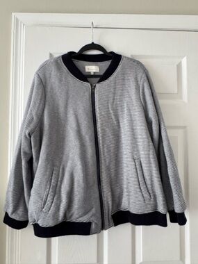 Skies Are Blue Navy and White Striped Zip Jacket